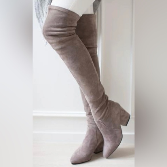 'CARINA' TAUPE OVER THE KNEE SUEDE LEATHER BOOTS - Picture 5 of 5